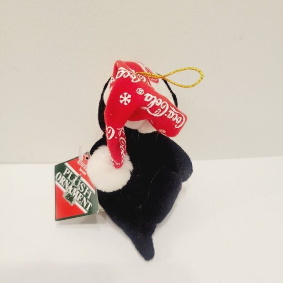 Vtg Mini Coca-Cola Ornament Penguin Stocking Hat Plush Stuffed Toy - Picture 3 of 4